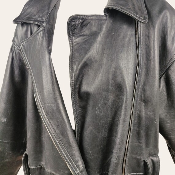 Vintage 1980s Supple Black Leather Trench Coat Ne… - image 4