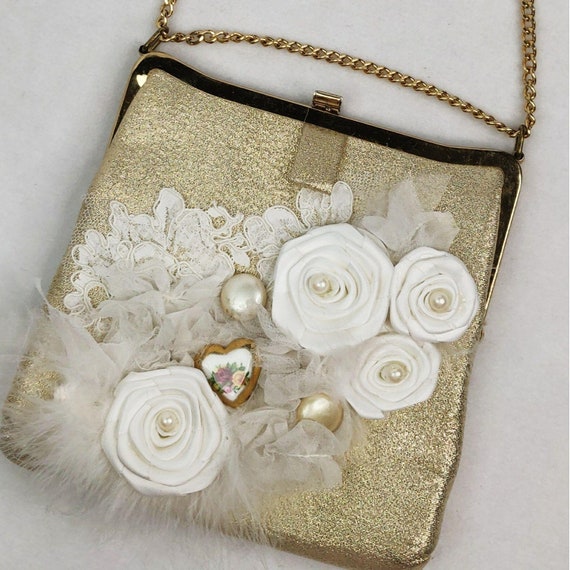 Vintage 1960s Gold Embellished Purse Evening Bag … - image 2