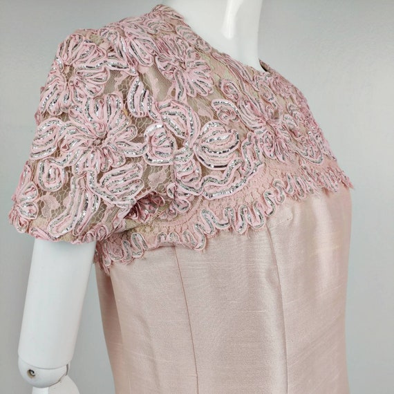 Vintage 60s Pink Silk Shimmer Sheath Party Dress … - image 4