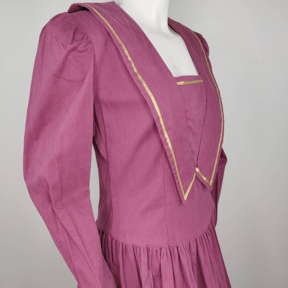 Vintage NWT 1980s Sailor Dress Plum Cord Gold Tri… - image 5