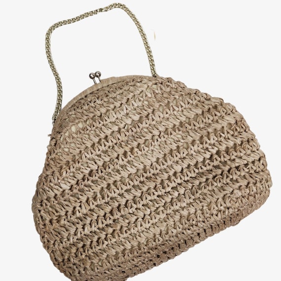 Vintage 1950s 60s Swiss Straw Purse Handbag Croch… - image 1