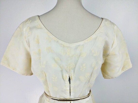 Vintage 50s Ivory Organza Floral Flock Party Dres… - image 7