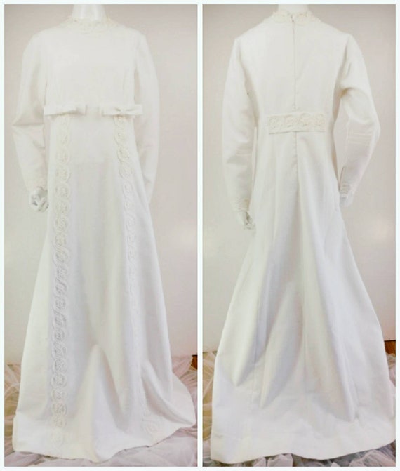 Vintage 1960s Ivory MOD Wedding Gown Empire Waist… - image 2