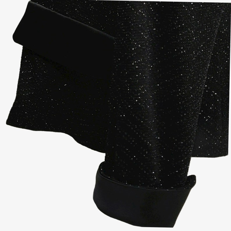 Vintage 1980s 90s Alex Evening Black Jacket Silver Sparkles Satin Cuffs Pocket Flaps Buttons DISCO RAD PM