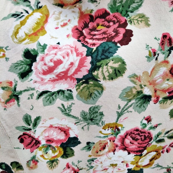 Vintage 1990s Floral Garden Roses Dress Rayon Tie… - image 3