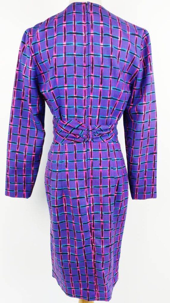 Vintage 60s MOD Geometric Wrap Wiggle Dress Purpl… - image 7