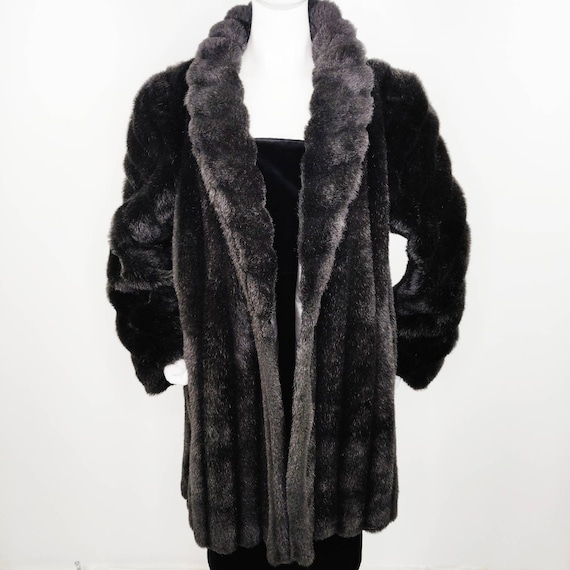 Vintage Mildred Pierce Faux Mink Black Drape Coat… - image 1