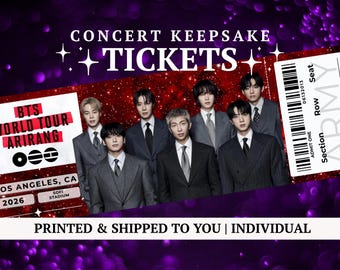 KPOP Arirang Tour Souvenir Ticket (Printed) | Red Glitter| All Cities | Concert Keepsake | ARMY | Fan Collectible | Freebie | Shipped to You