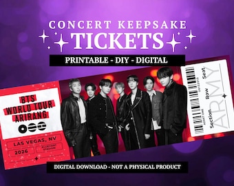 KPOP Arirang Tour Souvenir Ticket | Red | Printable Concert Ticket | All Cities Included | Instant Download | 4x6 | No Editing Needed