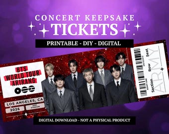 KPOP Arirang Tour Souvenir Ticket | Galaxy Red | Printable Concert Ticket | All Cities Included | Instant Download | 4x6 | No Editing Needed