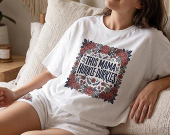 Pajama set for Mom Graphic Tees Mothers Day Gift Idea Hurkle Durkle Shirt Womens Tired Mom loungewear set Summer Floral Sleepwear
