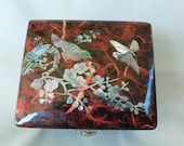 Asian Lacquered Inlaid Shell Trinket Box, Treasure Box From The Orient, Chinese Lacquered Trinket Box