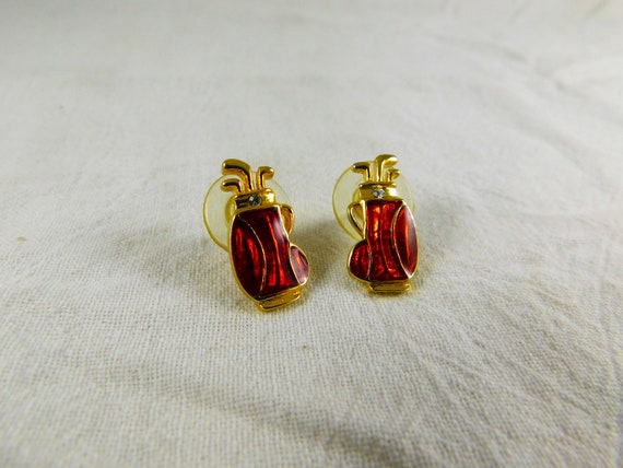 Lady Golfer's Gold Plate & Enamel Earring Studs, … - image 3