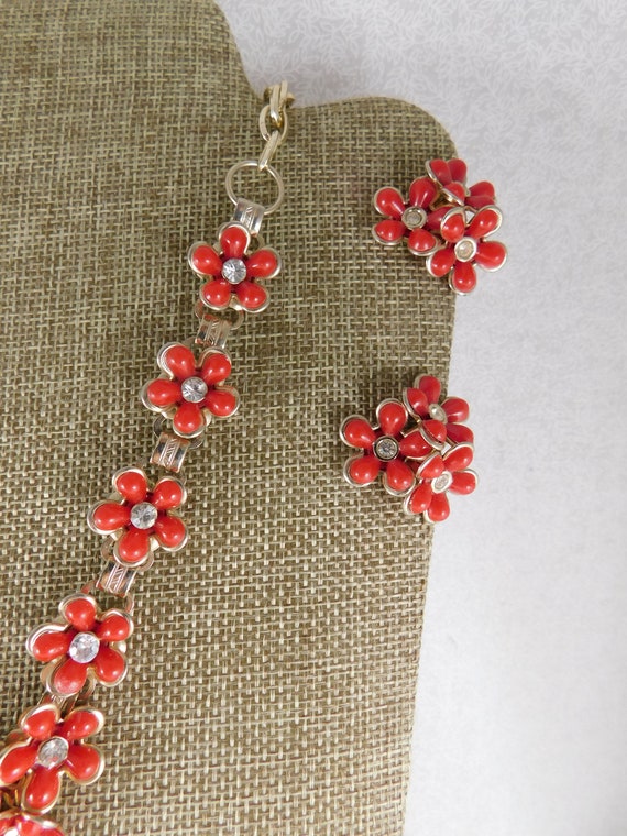 Mid-Century West German Demi Parure, Red & Gold Fl