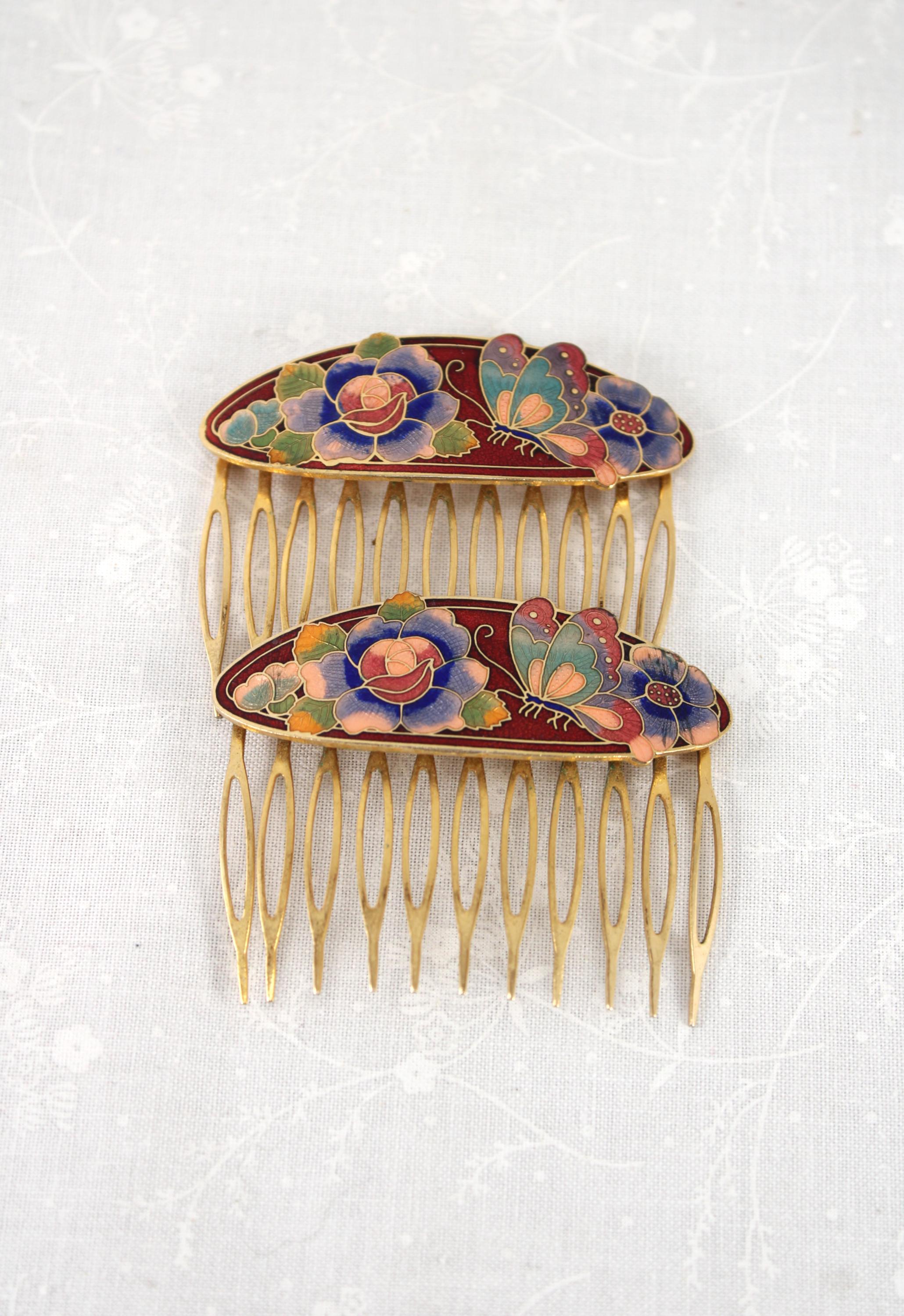 Cloisonne Hair Comb Vintage - Etsy display picture 1
