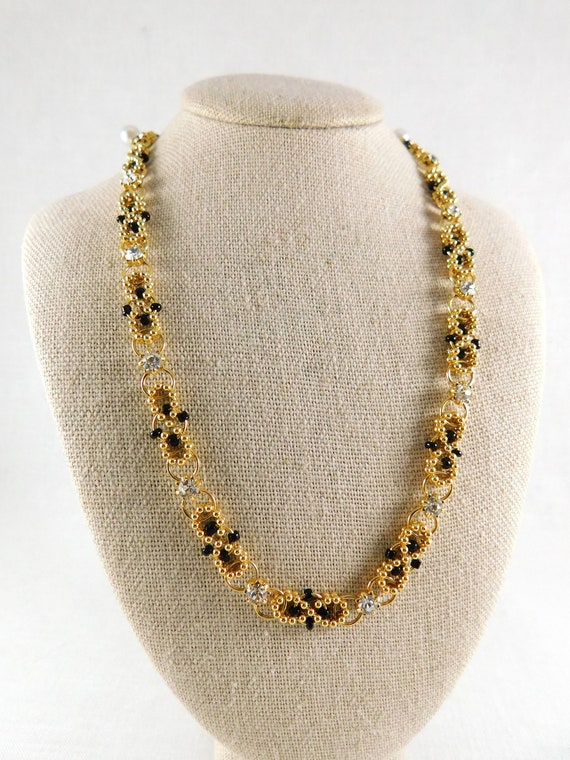 Vintage Gold Chain, Jump Ring, Bead & Crystal Lin… - image 1