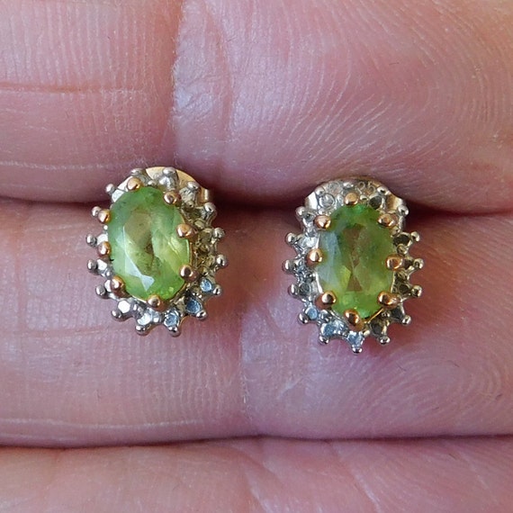 Genuine Peridot Vermeil Stud Earrings, August Bir… - image 1