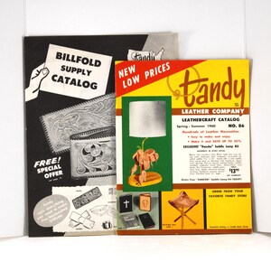 Vintage 1960 Tandy Leather Co & Billfold Supply Catalog: Lot of Two, Tooled Leather Projects