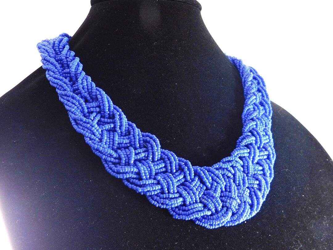 Vintage-bright Blue Seed Bead Collar Necklace - 1980s Ethnic Jewelry - Etsy