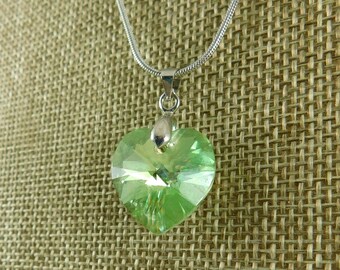 Light Green Colored Swarovski Crystal Heart Necklace, Sweetheart Jewelry, Valentine, Green Heart, Glass Crystal, Crystal Jewelry, Swarovski