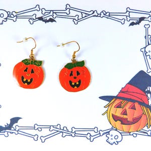 Enamel Jack-O-Lantern Earrings, Halloween Jewelry, Harvest, Pumpkin Patch, Goldtone and Enamel, Halloween Earrings