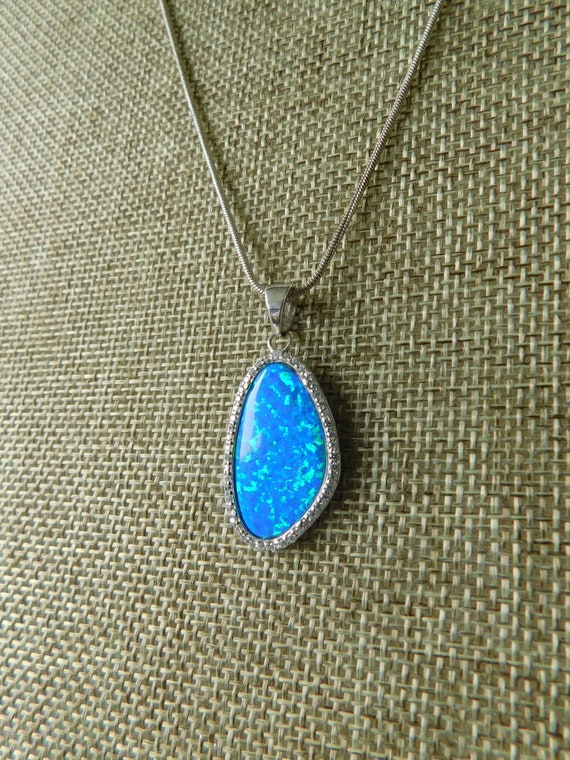 Synthetic Blue Opal & Sterling Silver Pendant Neck