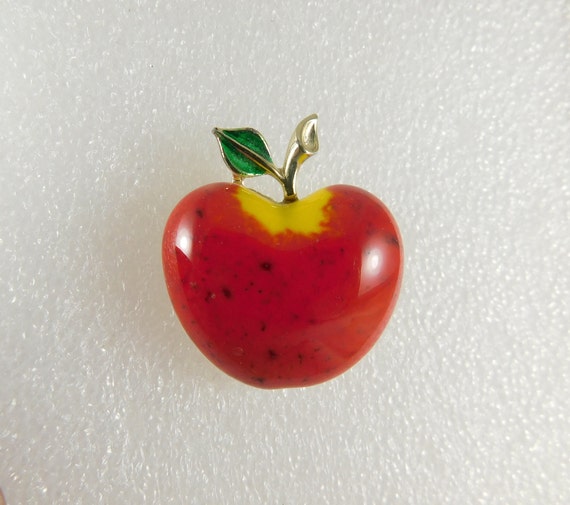 BEATRIX Glazed, Speckled Red Apple Brooch for You… - image 1