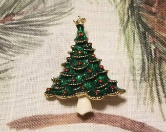 Enameled Decorated Christmas Tree Brooch, Christmas Jewelry, Holiday Jewelry, Christmas Brooch, Holiday Brooch, Christmas Trees, Enameled