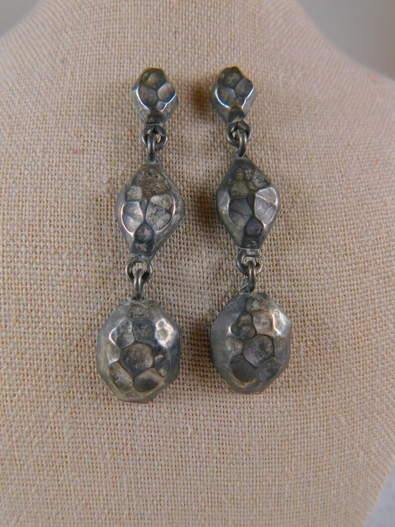 Hammered Rocklook Dangle Earrings Grunge Style Metal Etsy