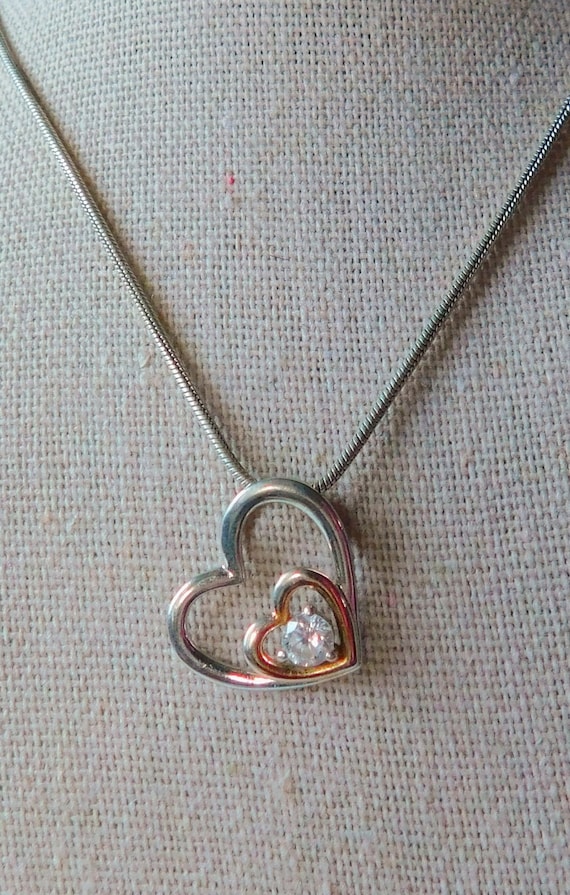 British Sterling Silver Double Sliding Heart & Cu… - image 1