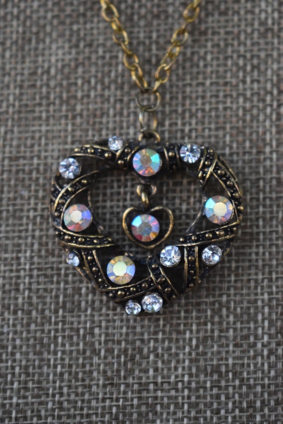 Bohemian Style Open Heart Necklace w/Antique Bras… - image 3