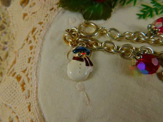 Silver Christmas Charm Bracelet-Beads-Snowman-Sle… - image 5