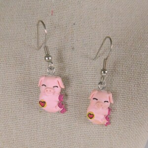 Little Sweetheart Piggy Earrings, Farm Animal Jewelry, Pink Pig Earrings, Pig Jewelry, Cartoon Piggy Earrings w/Hearts on Bums, Valentine