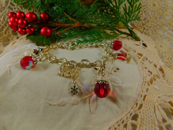 Silver Christmas Charm Bracelet-Beads-Snowman-Sle… - image 3