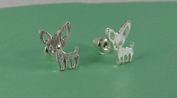 Adorable Teeny, Tiny Silver Chihuahua Earring Stu… - image 1