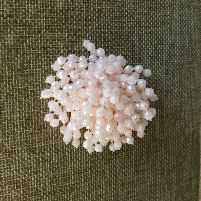 Pale Pink Beaded West German Brooch Iridescent Pink Beaded Brooch Floofy Pink Beaded Pin,