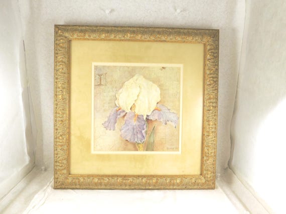 Vintage '80s Kathryn White Iris & Bee Art Print: Framed Floral
