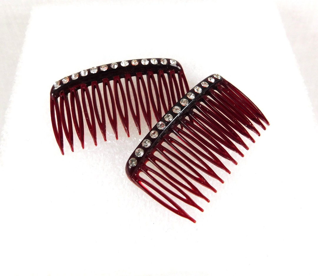 Small Vintage Goody Hair Comb Pair, Faux Tortoiseshell W/clear Crystals