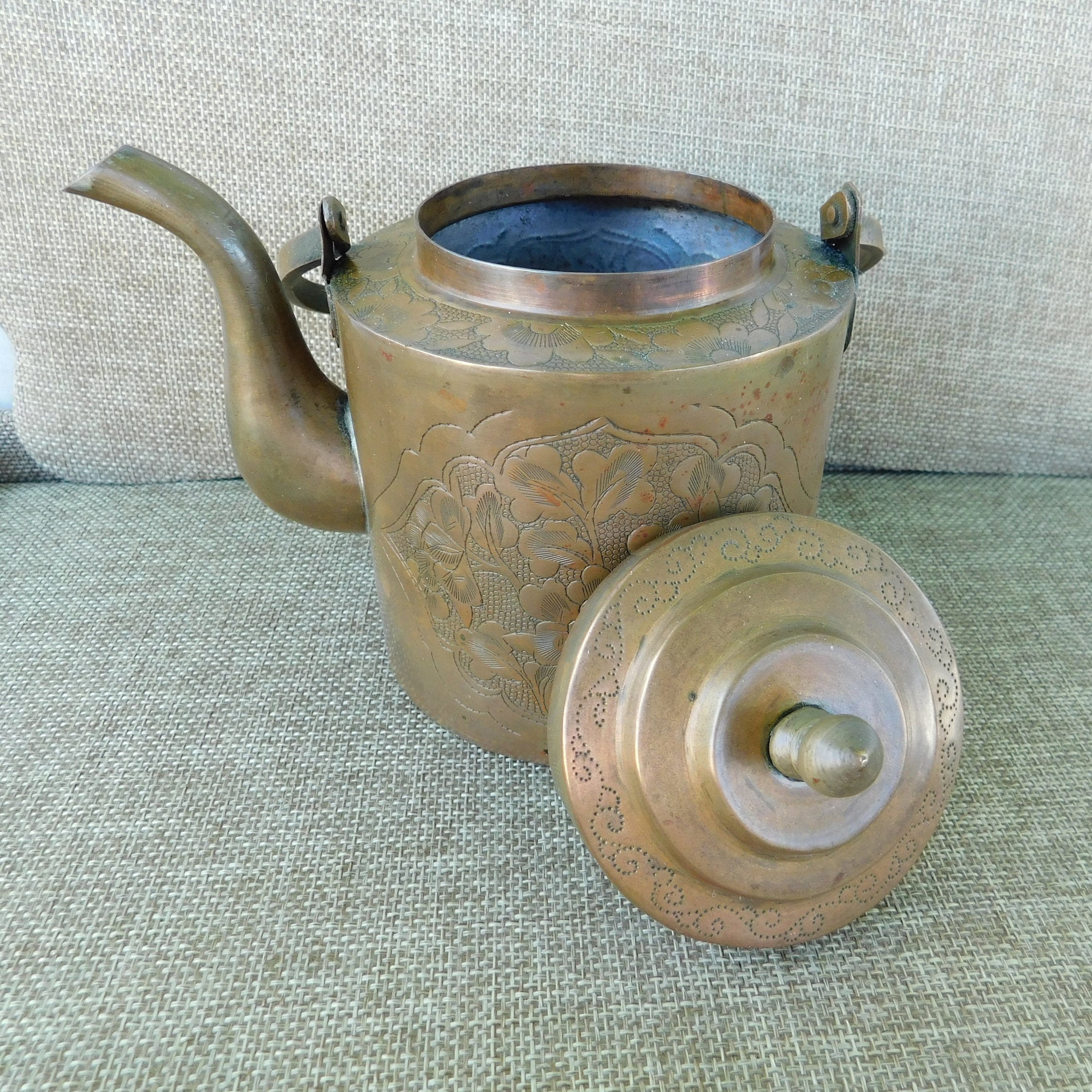 European Farmhouse Antique Brass Teapot or Kettle