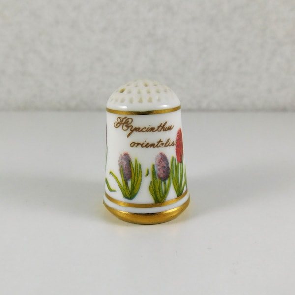 Franklin Commemorative Sewing Thimble w/Hyacinths in Purple, Pink & Blue, Blooms in Nederland, Collectible Thimble, Signed and Dated 1978