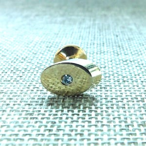 Goldtone Slanted Oval Slice Tie Tack with Center Rhinestone, Gold and Rhinestone Tie Tack, Gold Tie Tack, Father&#39;s Day Gift, Gift for Dad