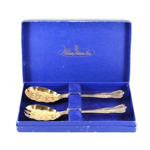 Vintage 1960s William Adams Kings Pattern Serving Set, Salad Fruit Flatware, Silverplate Victorian Repousse Utensils, Ornate Tableware