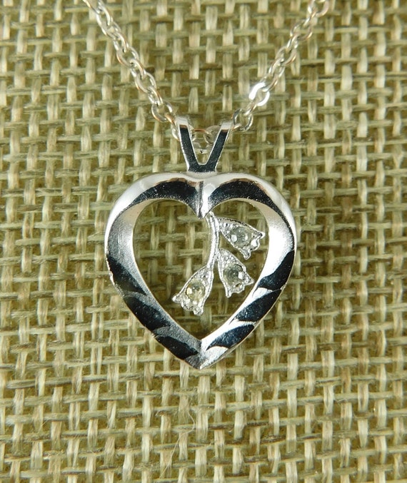 Vintage Silver Friendship Necklace Gift for Best Friend Open Heart w Crystal Bellflowers Floral Jewelry Heart Jewelry Silver Crystal Etsy