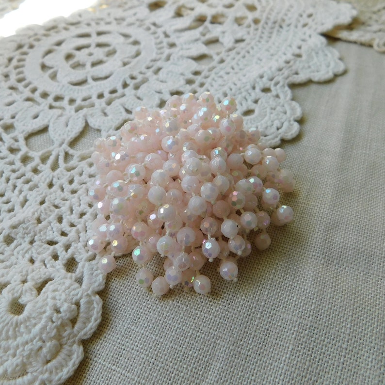 Pale Pink Beaded West German Brooch Iridescent Pink Beaded Brooch Floofy Pink Beaded Pin,
