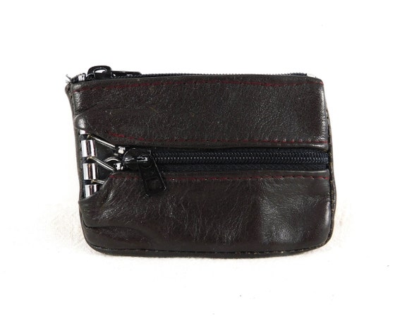 Vintage Dark Brown Leather Coin Purse & Key Holder - 80s Style