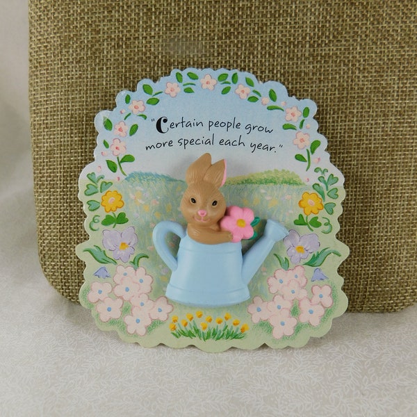 Hallmark Bunny in a Watering Can Pin, Easter Jewelry, Rabbit Pin, Hallmark Cards~Still on Original Card w/Special Verse, Easter Gifts, Bunny