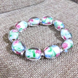 Rose Lampwork Beaded Bracelet, Beaded Lampwork Bracelet, Floral Glass Bracelet, Spring Flower Glass Bead Bracelet, Sweetheart Bracelet