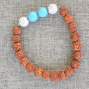 Rudraksha (Bodhi) Seed & Dyed Howlite Bracelet, Southwest Jewelry, Ethnic Jewelry, Seed Jewelry, Howlite Jewelry, Bodhi Seeds, Rudraksha