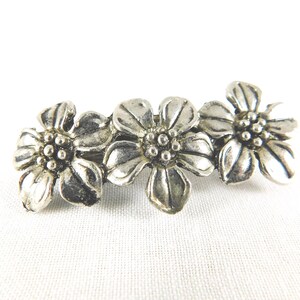 Vintage Hand Made Victorian Flower Sterling Silver Triple Hair Barrette Clip OLD WORLD VINTAGE French Barrette 80mm- Thick Hair Barrette  main image 4