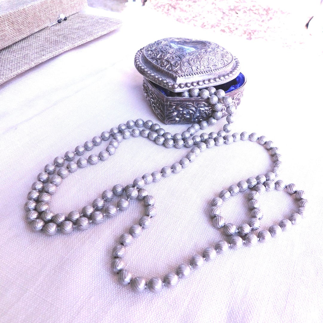 Vintage 1960's Silver Ball Chain Opera Necklace: Grooved Swirl Bead - Etsy